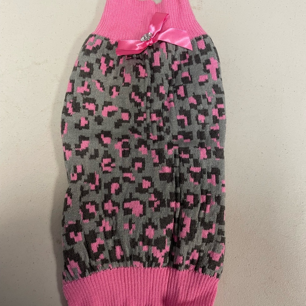 Pink and gray dog sweater